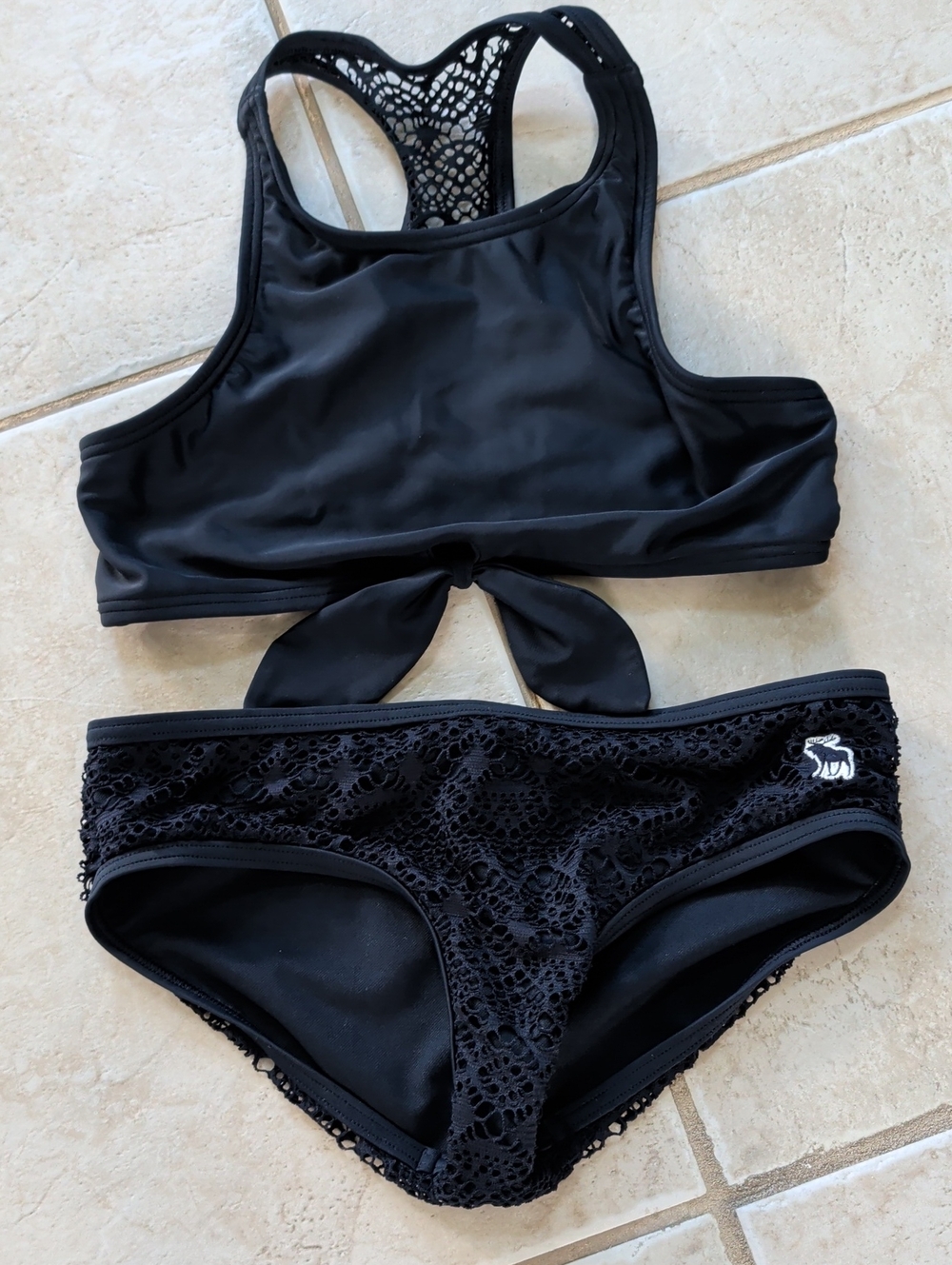 abercrombie kids Navy Blue Lace-Accent Racerback Bikini Set Girls Size 12